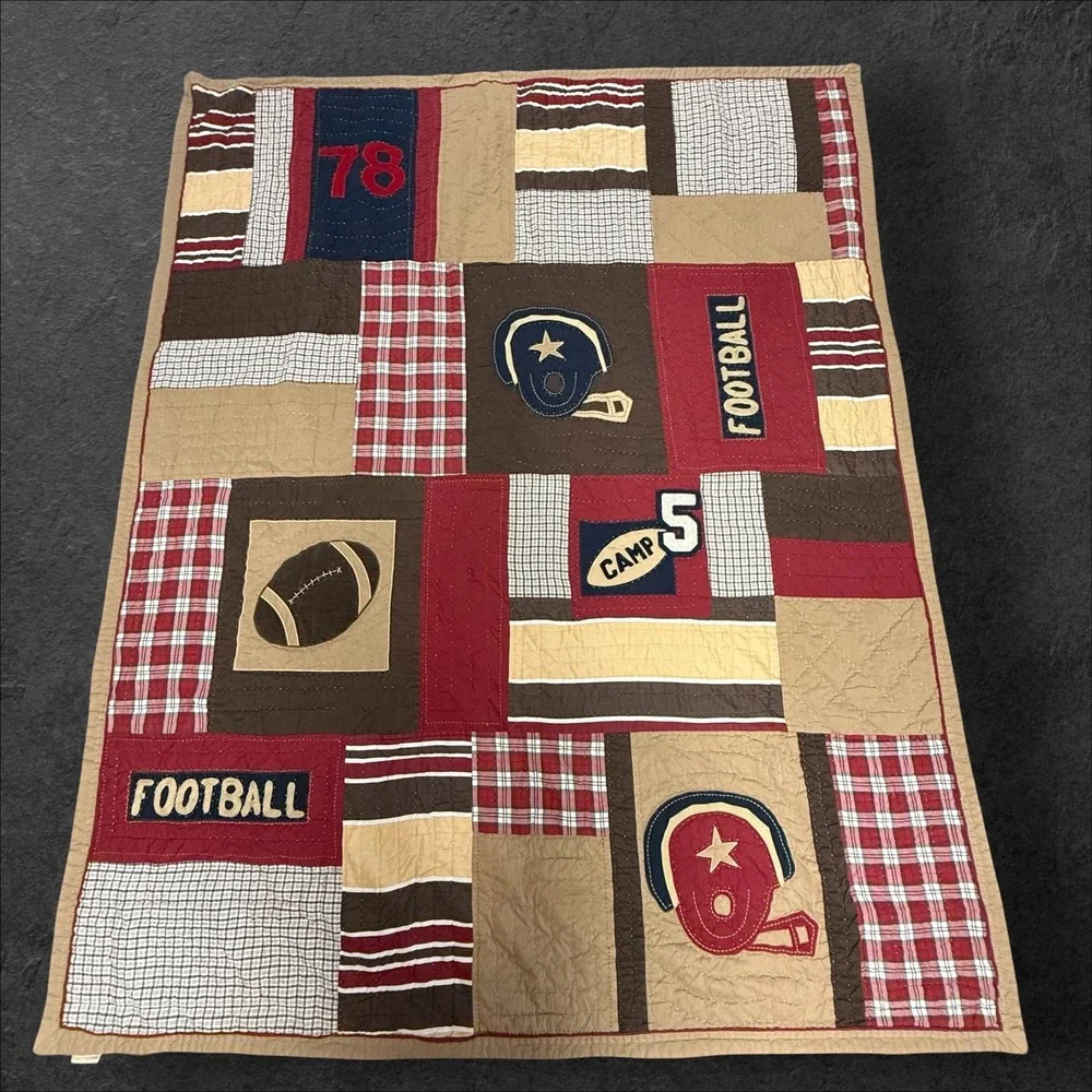 Pottery Barn Kids Twin Football‎ Quilt and Sham Set Sports Varsity